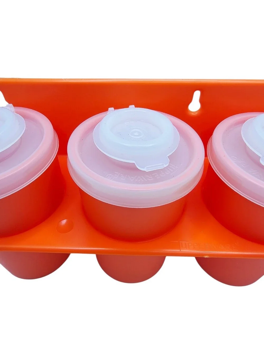 Vintage Tupperware Orange Spice Shakers #102 With Wall Mount Retro Kitchen